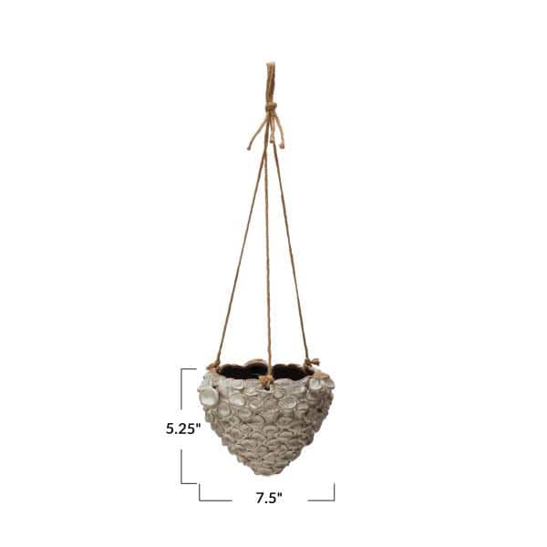Ivory Stoneware Seashell Hanging Planter with Rope