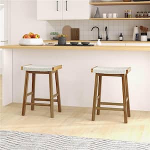 25.5 in. Brown Backless Wood Bar Stool Counter Stool with Saddle Seat (Set of 2)