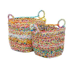 Multi Cotton Eclectic Storage Basket 19 in. x 16 in. (Set of 2)