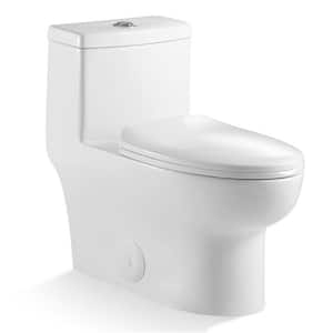 1.1/1.6 GPF Dual Flush  Elongated Bathroom Ceramic 1-Piece Toilet in Glossy White with Soft-Closing Seat
