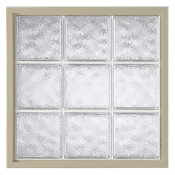 42 in. x 10 in. Acrylic Block Fixed Tan Vinyl New Construction Picture Window-Glacier Block