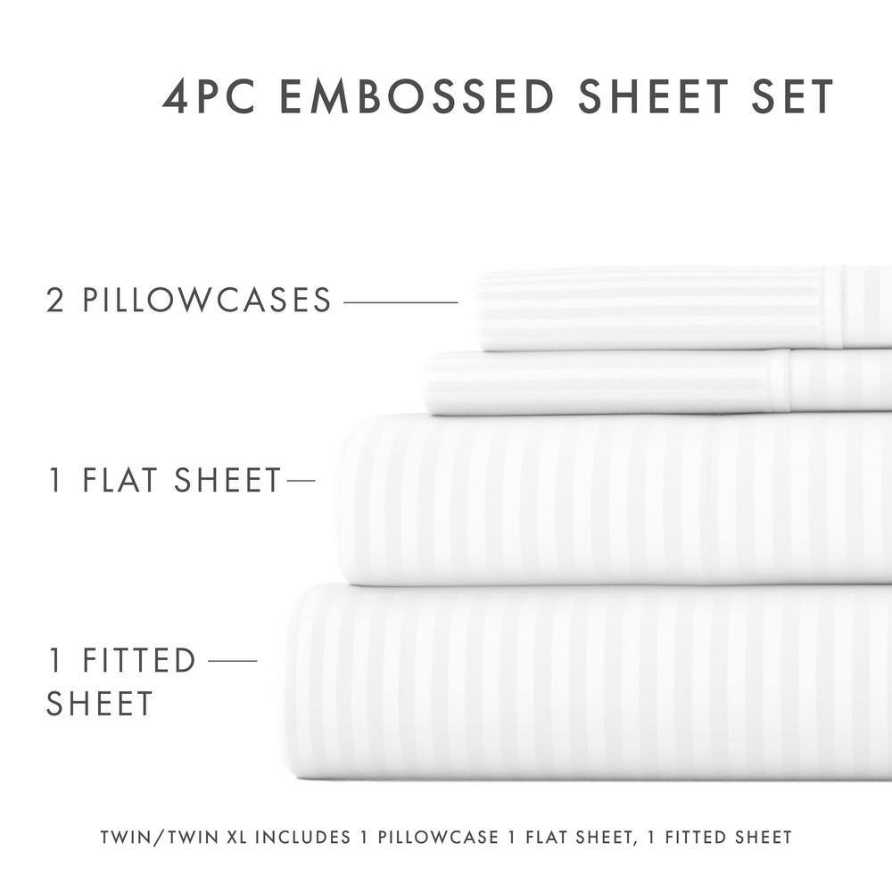 White Twin Double-Brushed Microfiber Stripe Sheet Set