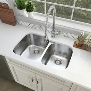 Undermount Stainless Steel 32 in. 0-Hole Double Bowl Kitchen Sink