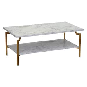 43 in. Rectangle Crown Modern Wood Coffee Table in White Marble, Particle Board