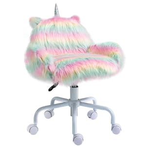Rainbow color Faux Fur Unicorn Office Chair with Mid-Back and Armrest Support