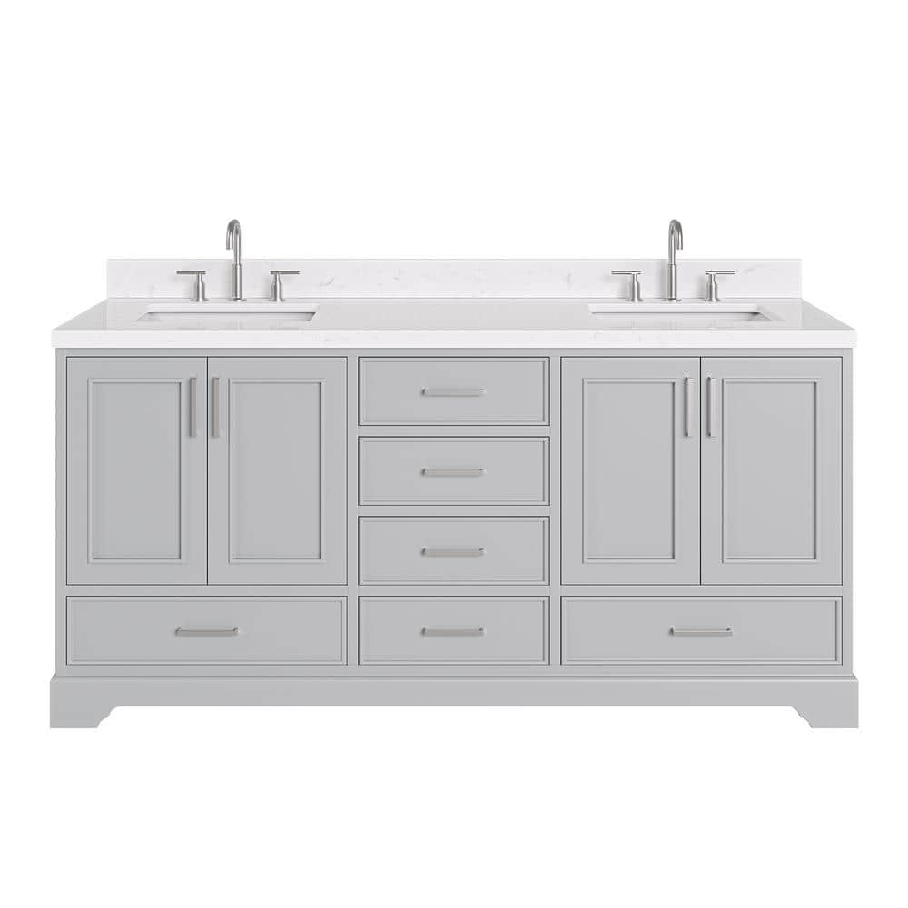 Stafford 72'' Gray Double Bathroom Vanity with Quartz Top