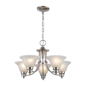 Perkins 5-Light Brushed Nickel Chandelier Light Fixture with Marbleized Glass Shades