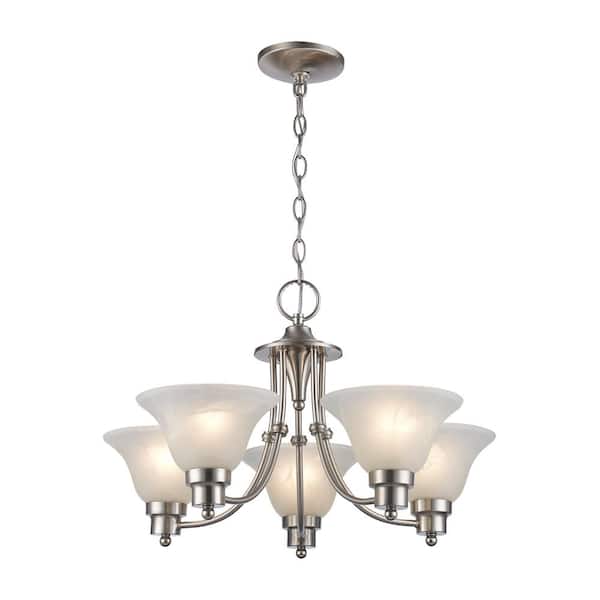 Bel Air Lighting Perkins 5-Light Brushed Nickel Chandelier Light Fixture with Marbleized Glass Shades