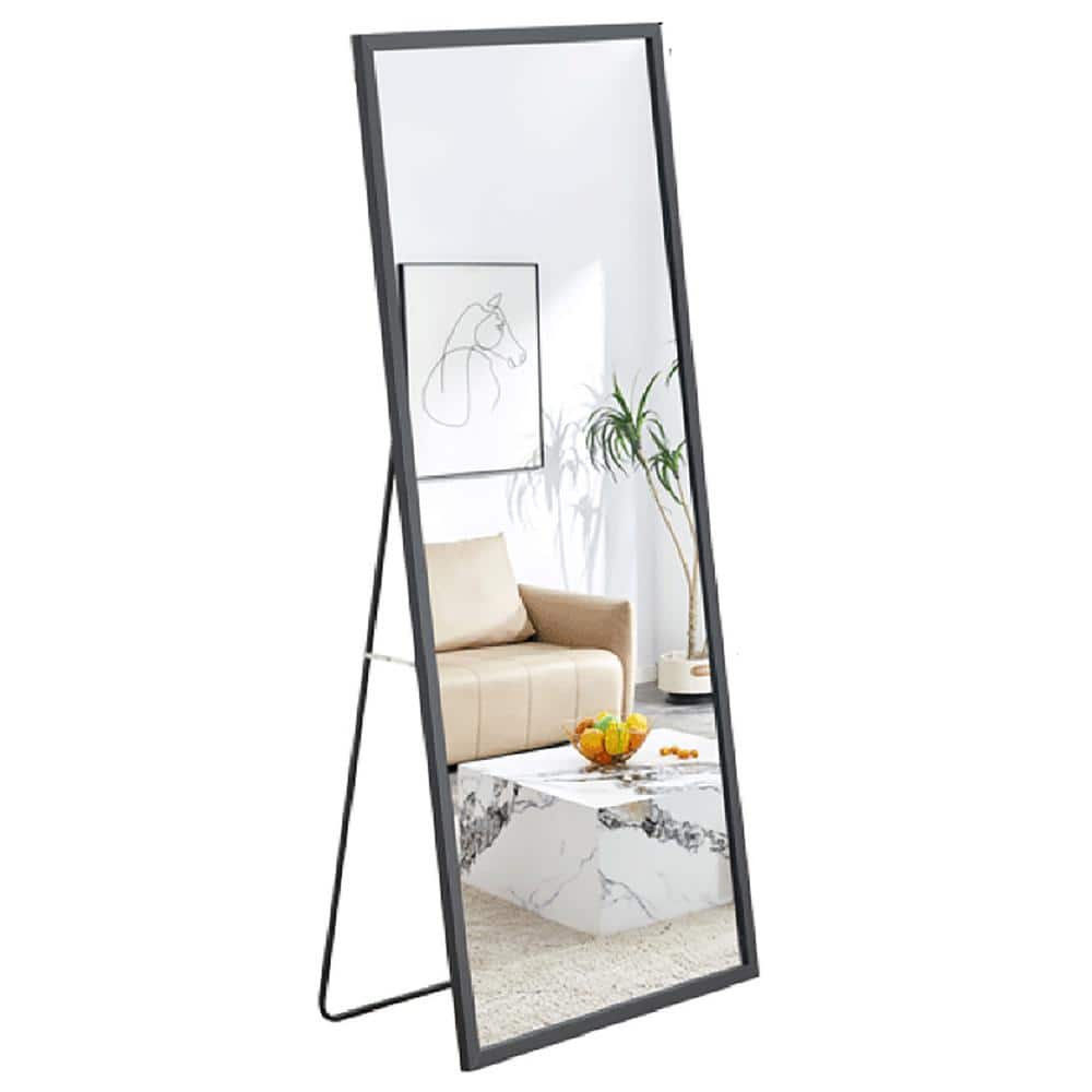 31.5 in. W x 71 in. H Rectangle Black Wood Framed Floor Standing Mirror, Wa