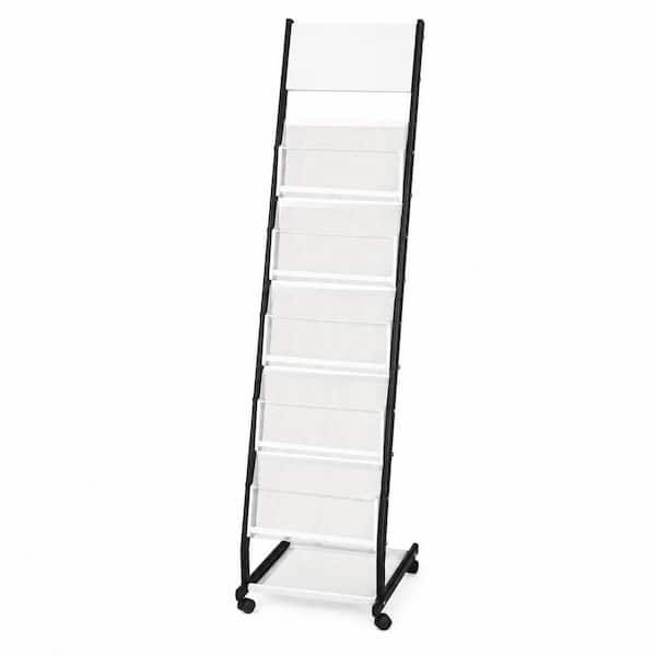 15.94 in. x 51.94 in. Black Metal Freestanding Magazine Rack with
