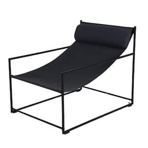 Metal Outdoor Armchair Chaise Lounge in Dark Gray