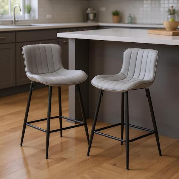 36.20 in. H Steel And Black Counter Height Metal Bar Stool with Faux Leather Seat Set of 2
