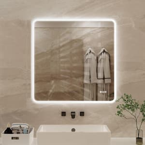 36 in. W x 36 in. H Square Framed Dimmable Anti-Fog LED Wall Bathroom Vanity Mirror Lighted Mirror in White