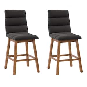 Boston 27 in. Dark Grey Full Back Wood Counter Height Channel Tufted Fabric Barstool (Set of 2)