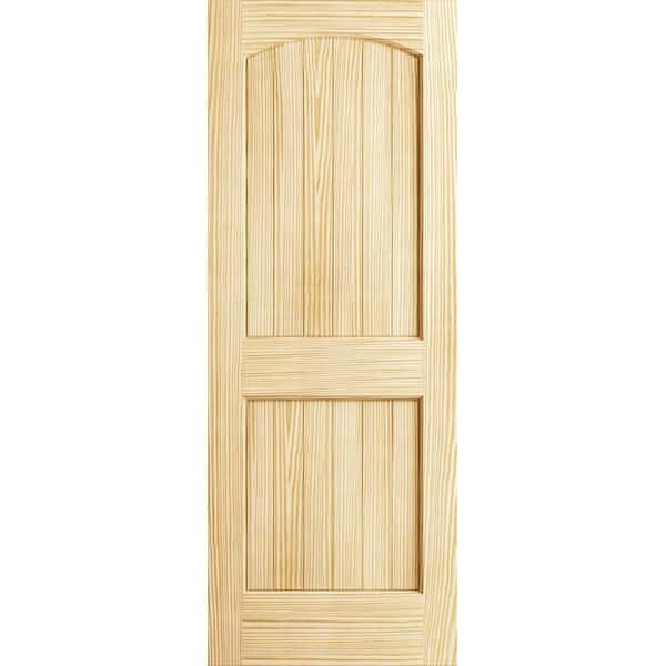 18 in x 80 in Colonial 2-Panel Arch Top V-Grooved Solid Core Knotty Pine Wood Interior Door Slab