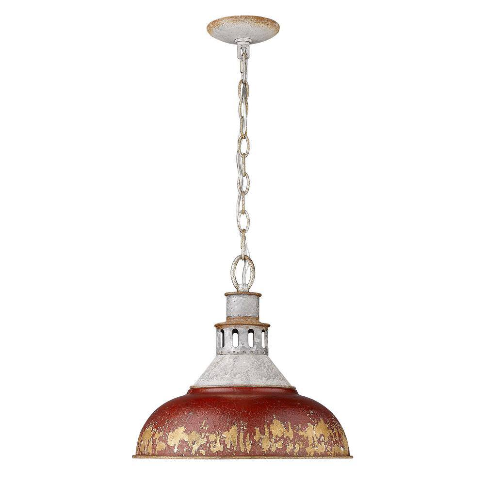 Rustic 13" Vintage Steel Pendant with Antique Red Shade