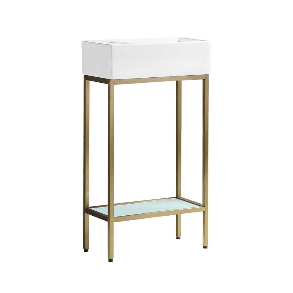 Pierre 19.5" Gold Metal Frame Freestanding Bathroom Vanity with Glass Shelf