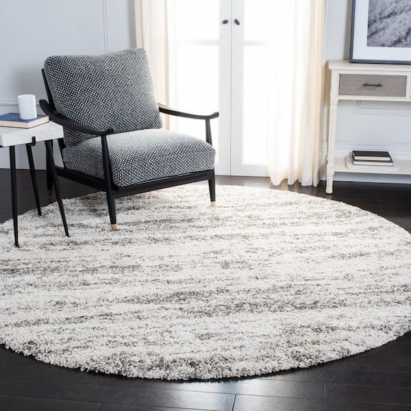 Hudson Shag Ivory/Gray 8 ft. x 8 ft. Marble Round Area Rug