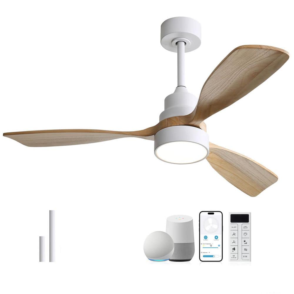 48 in. Smart Indoor/Outdoor White Ceiling Fan Integrated LED with Light Kit and Remote/App Control