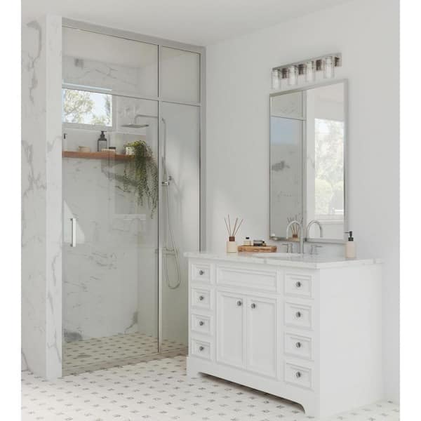 Goodwin Collection 29.25 in. 4-Light Brushed Nickel Modern Vanity Light with Clear Glass for Bathroom