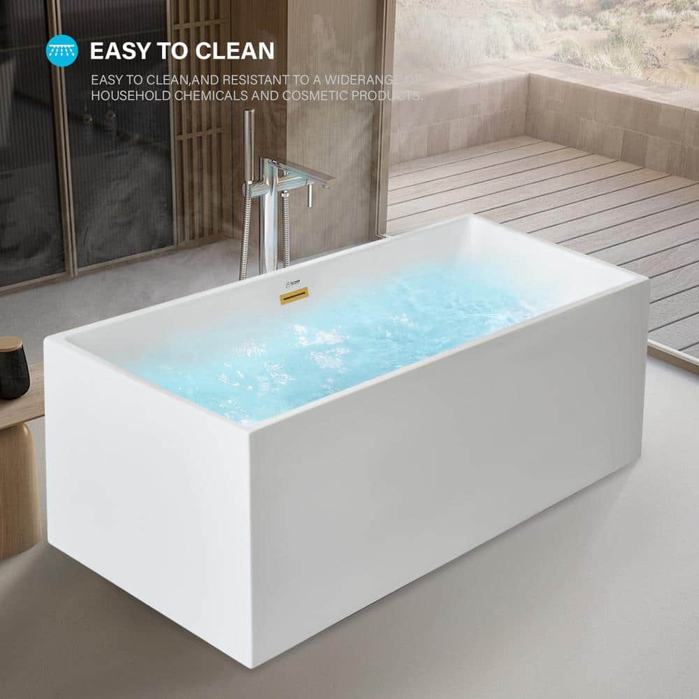 Vanity Art 67" White Acrylic Freestanding Soaking Bathtub
