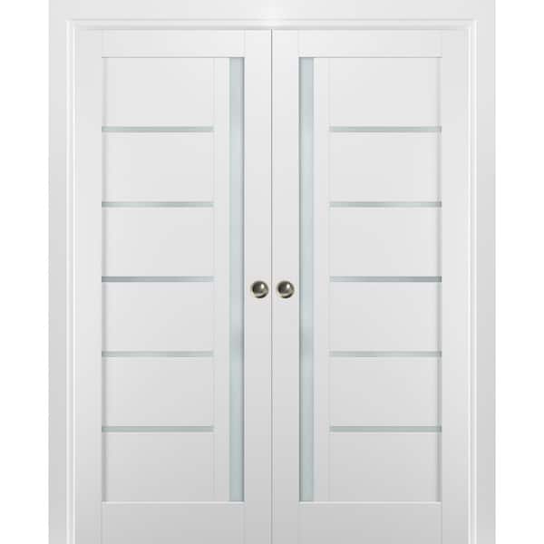 Sartodoors 64 in. x 96 in. Single Panel White Finished Solid MDF Sliding Door with Double Pocket Hardware