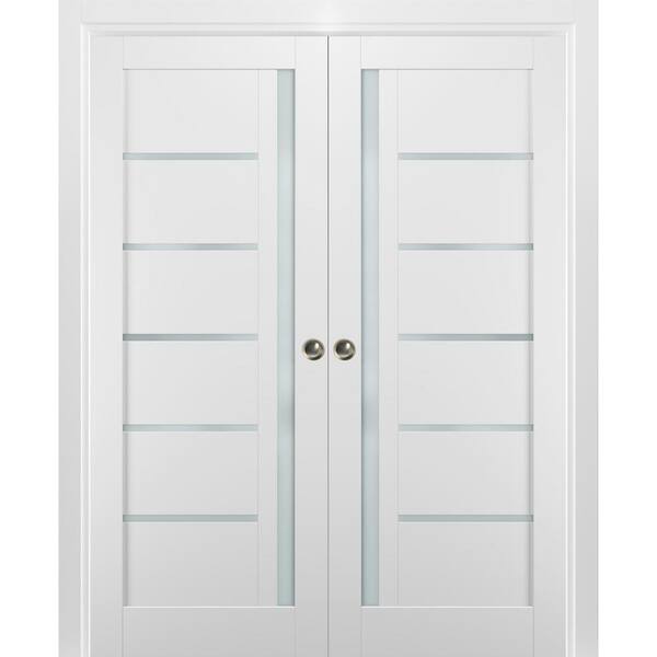 Sartodoors 56 in. x 80 in. Single Panel White Finished Solid MDF Sliding Door with Double Pocket Hardware