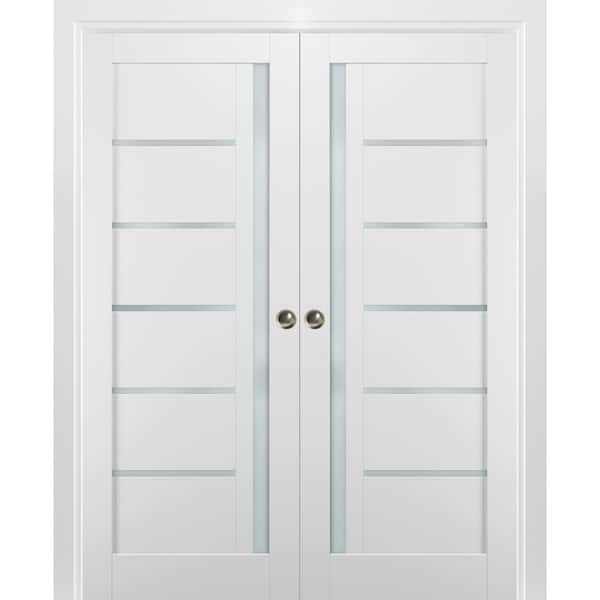 Sartodoors 56 in. x 96 in. Single Panel White Finished Solid MDF Sliding Door with Double Pocket Hardware