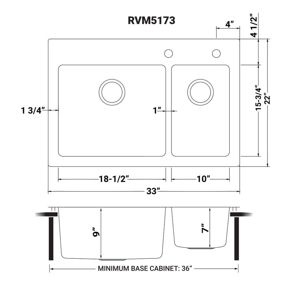 Ruvati 37" Stainless Steel Drop-In Double Bowl Kitchen Sink