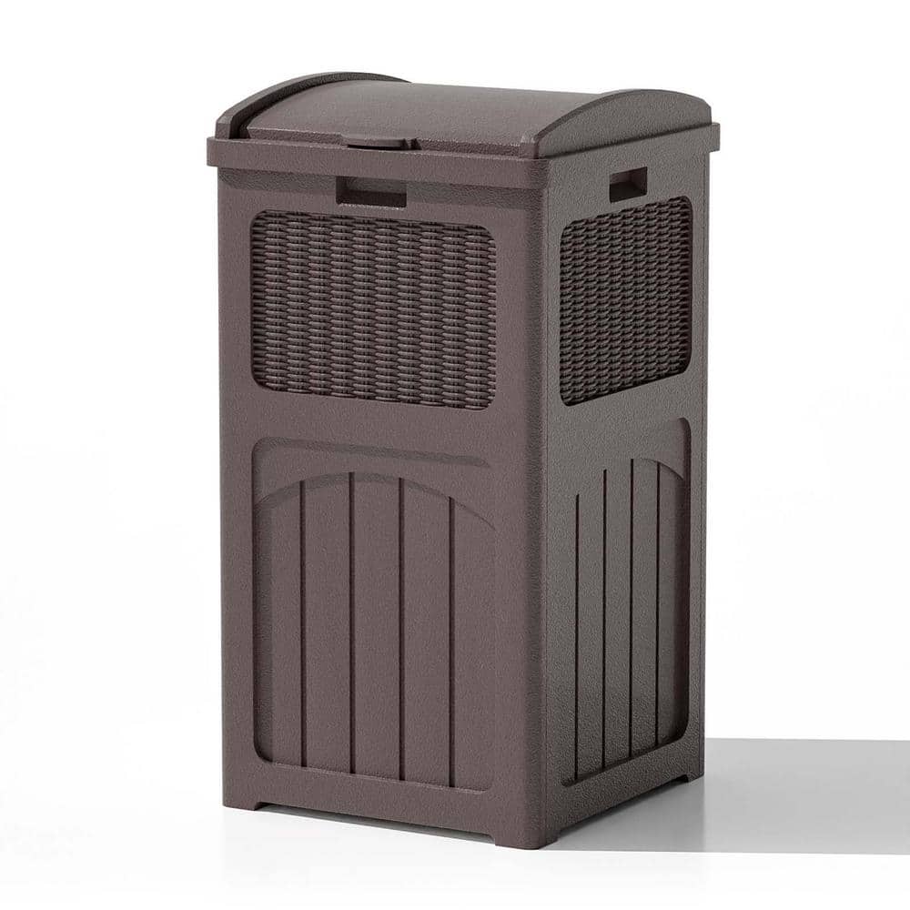 17 in. W x 17 in. D x 32 in. H Brown Plastic Trash Can Storage 35 gal Hidea
