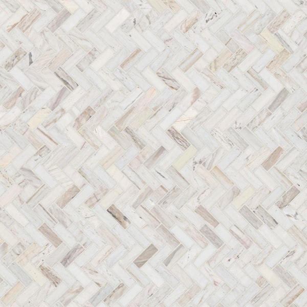 MSI - Angora Herringbone 12 in. x 14 in. x 0.38 in. Polished Marble Mesh-Mounted Mosaic Tile (1 sq.ft./Each)