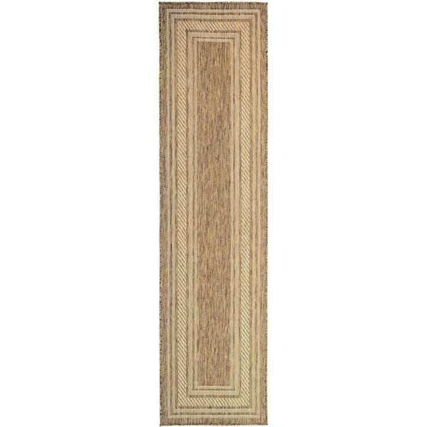 Nourison Horizon Natural 2 ft. x 8 ft. Indoor/Outdoor Bordered Contemporary Runner Area Rug