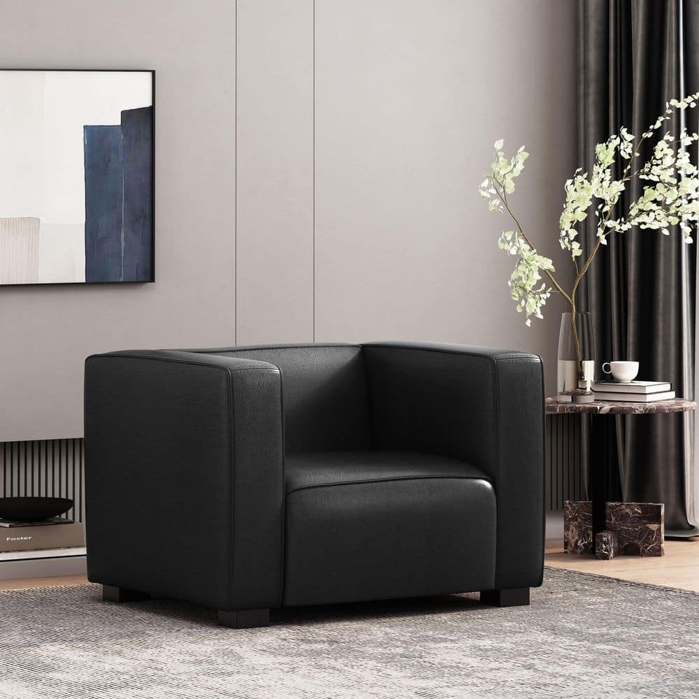 Harper & Bright Designs Black Gorgeous Faux Leather Club Chair with ...