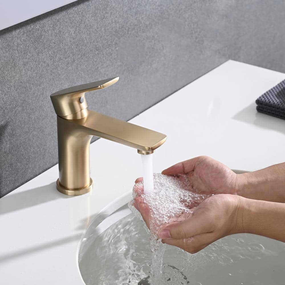 Brushed Gold Single Handle Mid Arc Bathroom Faucet