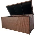 140 Gal. Brown Wicker Outdoor Storage Deck Box with Lid, Waterproof Inner and Pneumatic Rod