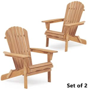 Classic Light Brown Solid Wood Outdoor Patio Folding Adirondack Chair, Half Assembled (Set of 2)