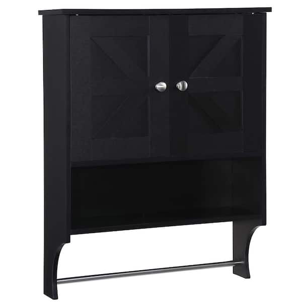 Modern 21.6 in. W x 27.6 in. H Rectangular Black Surface Mount Medicine Cabinet without Mirror, Storage Shelf&Towel Rack