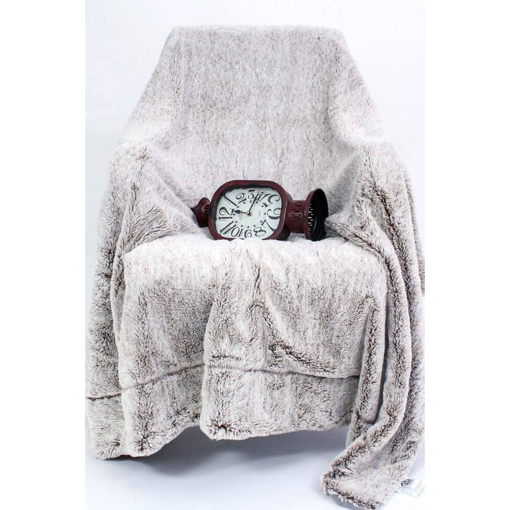 Akers Glam Faux Fur Throw Blanket by Christopher Knight Home - Gray and White