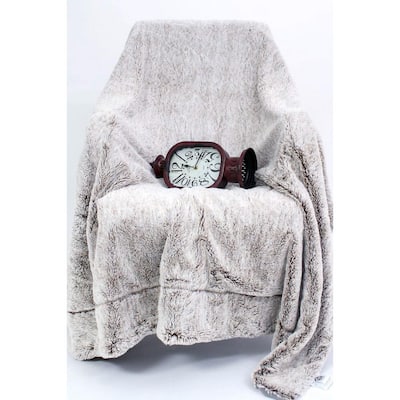 Luxury Grey Faux Fur Throw Blanket and Back Fleece