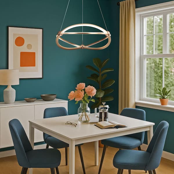 Spirale 1-Light Dimmable Integrated LED Anodized Gold Geometric Chandelier for Dining Room