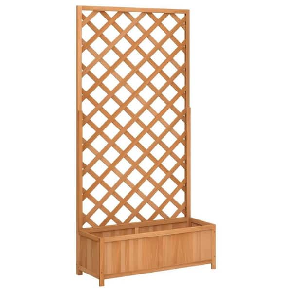 11.8 in H Planter with Trellis Brown Solid Wood Fir