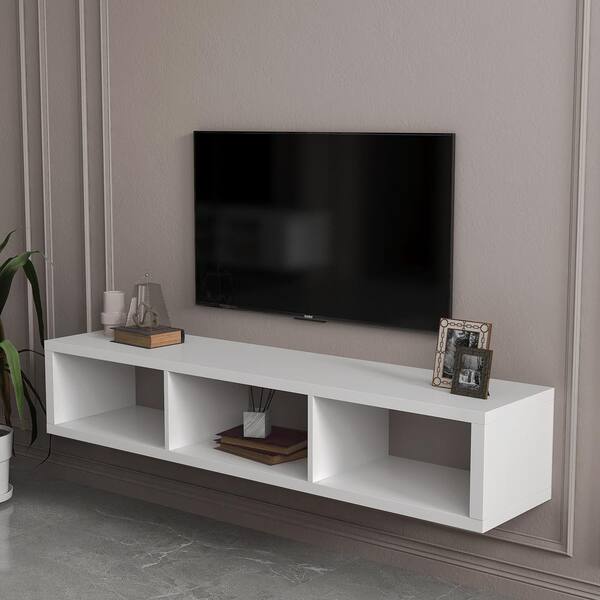 White Wall Mount Floating Tv Console, Tv Stand With Storage Cubes