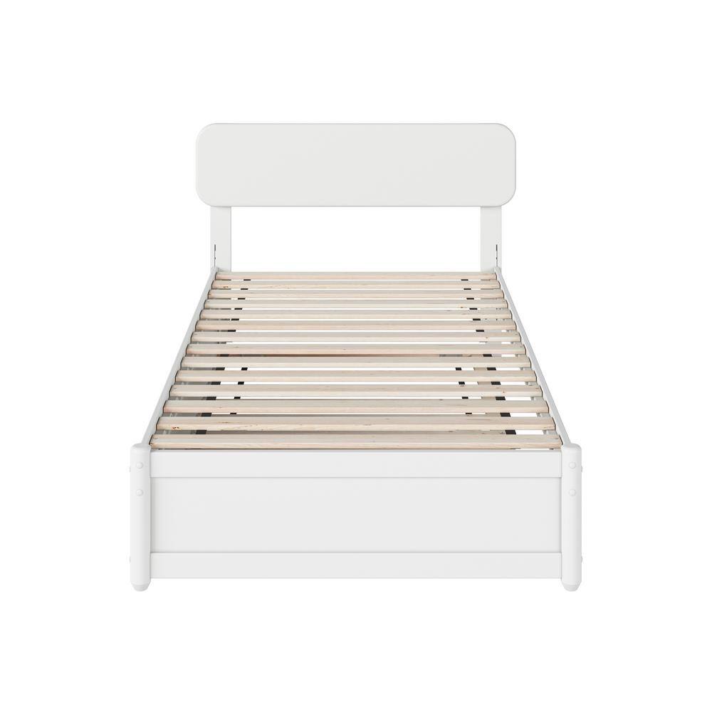 Capri White Twin Platform Bed with Trundle and Walnut Frame