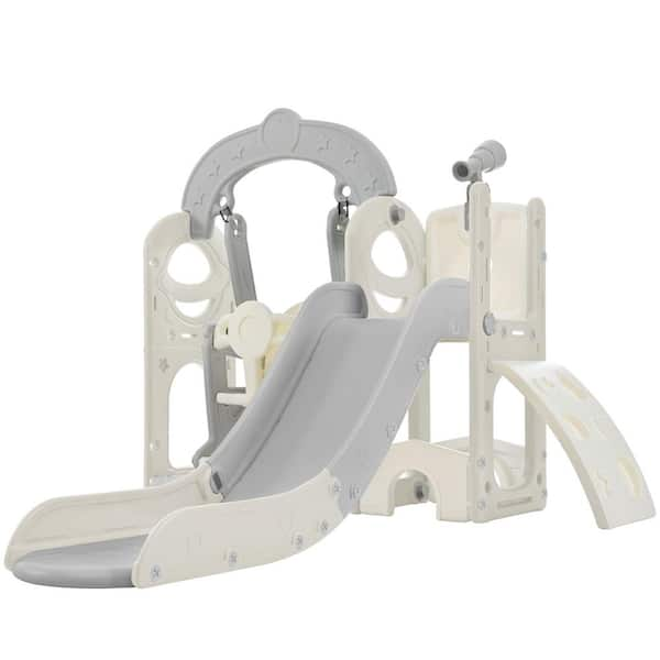 5 in 1 Gray Kids Slide and Swing Set, Playground Climber Slide Playset ...