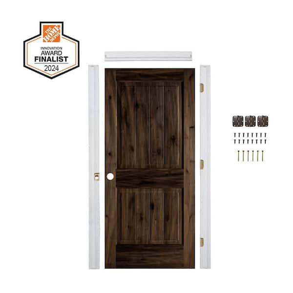 DIY RTA Kit 36in.x80in. Knotty Alder Square Top V-Groove RH Black Stain Wood Single Ready To Assemble Interior Door
