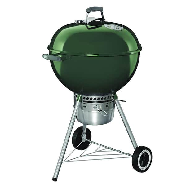 Weber 22 in. Original Kettle Premium Charcoal Grill in Green with Built-In - The Home Depot