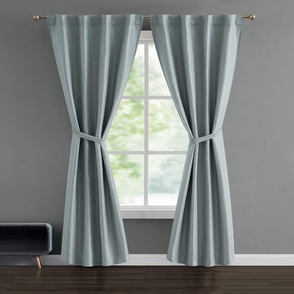 French Connection Val 38 in. W x 96 in. L Tiebacks Back Tab Room Darkening Curtain in Grey (2-Panels)