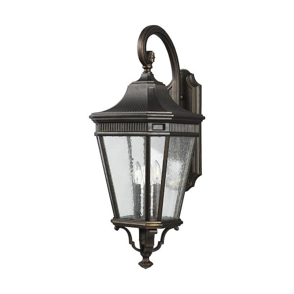 Generation Lighting Cotswold Lane 3-Light Grecian Bronze Outdoor 30 in. Wall Lantern Sconce