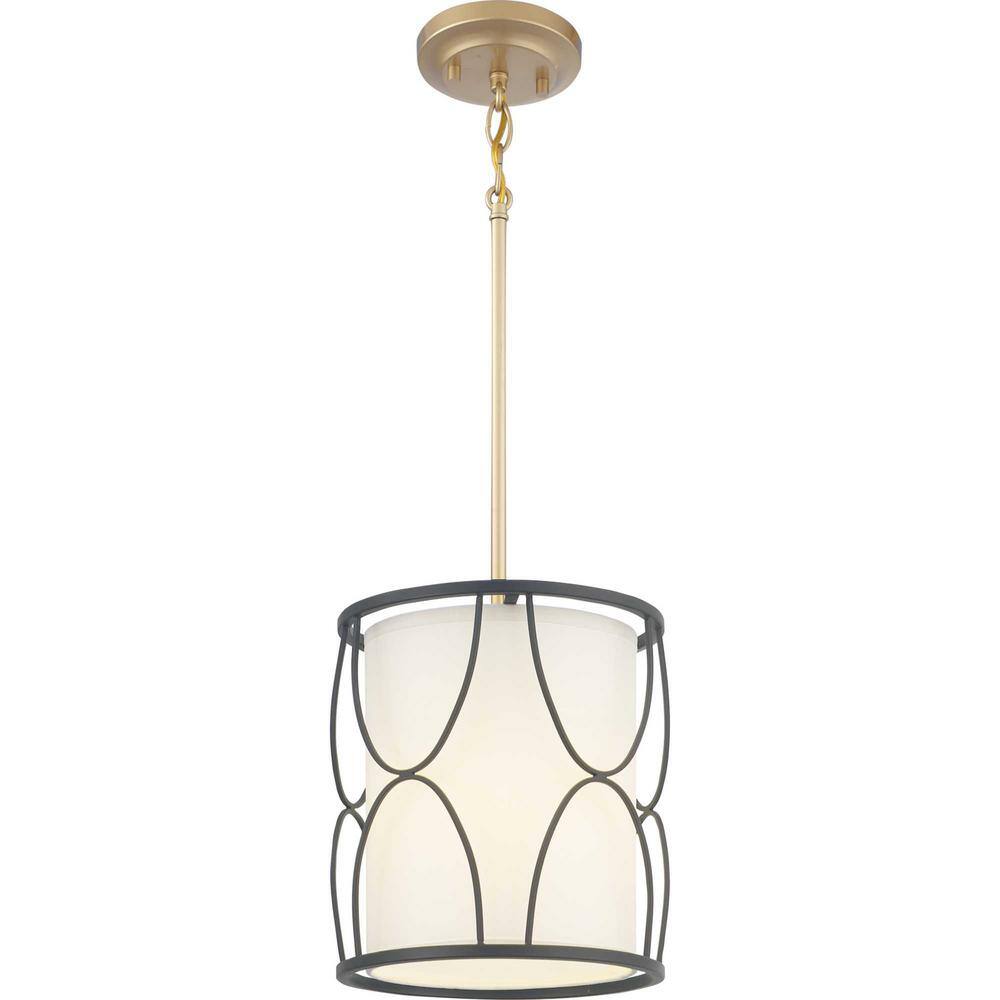 Elegant Matte Black Mini-Pendant with White Silk Shade