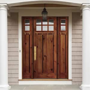 64 in. x 96 in. Craftsman Alder Clear 6-Lite Red Chestnut Stain Wood w.DS Right Hand Single Prehung Front Door/Sidelites
